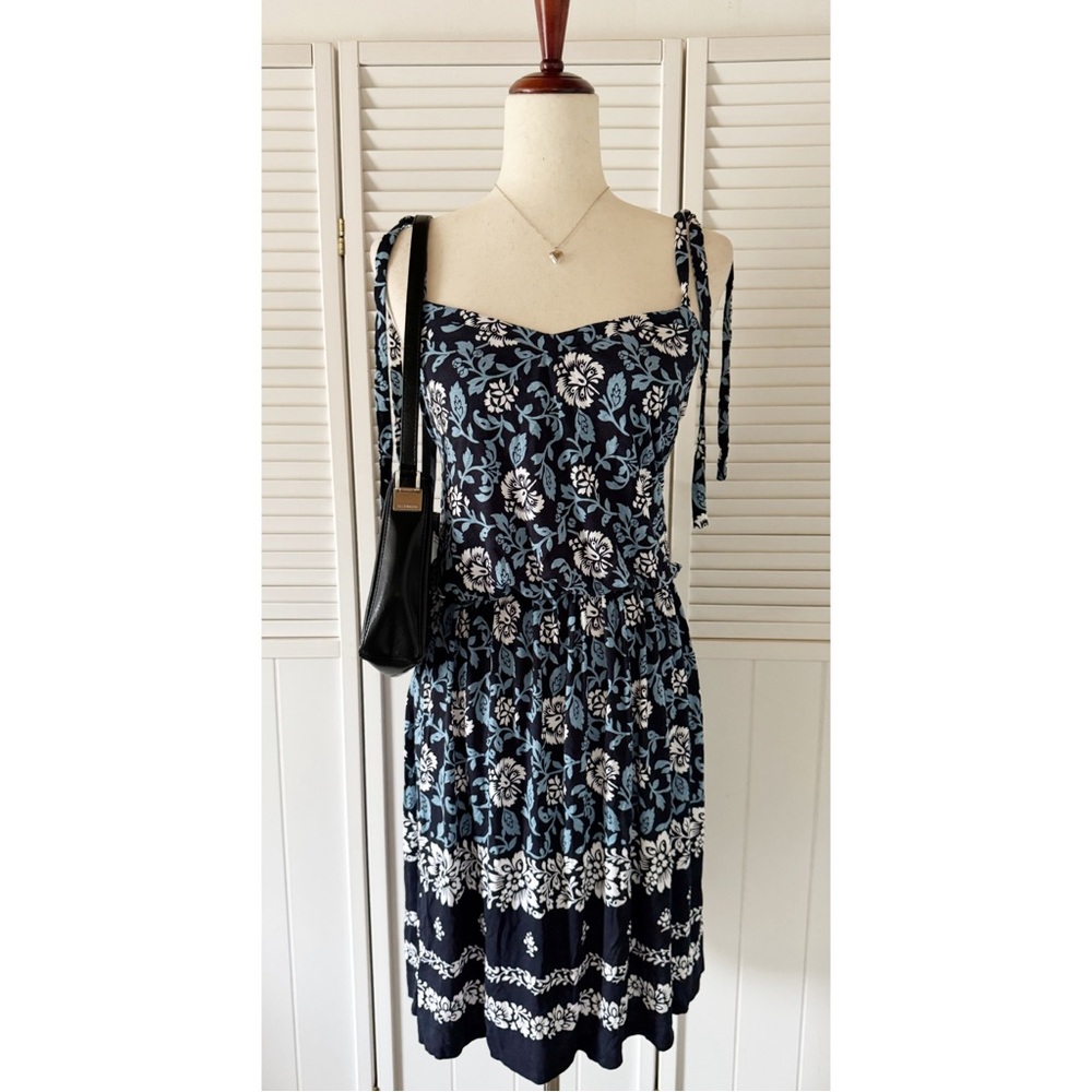 LOFT Floral Blue and Black Strappy Tie Summer Dress (NWT)